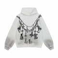 Valley Gothic Cross Chain Vintage Washed Grey Oversized Hoodie