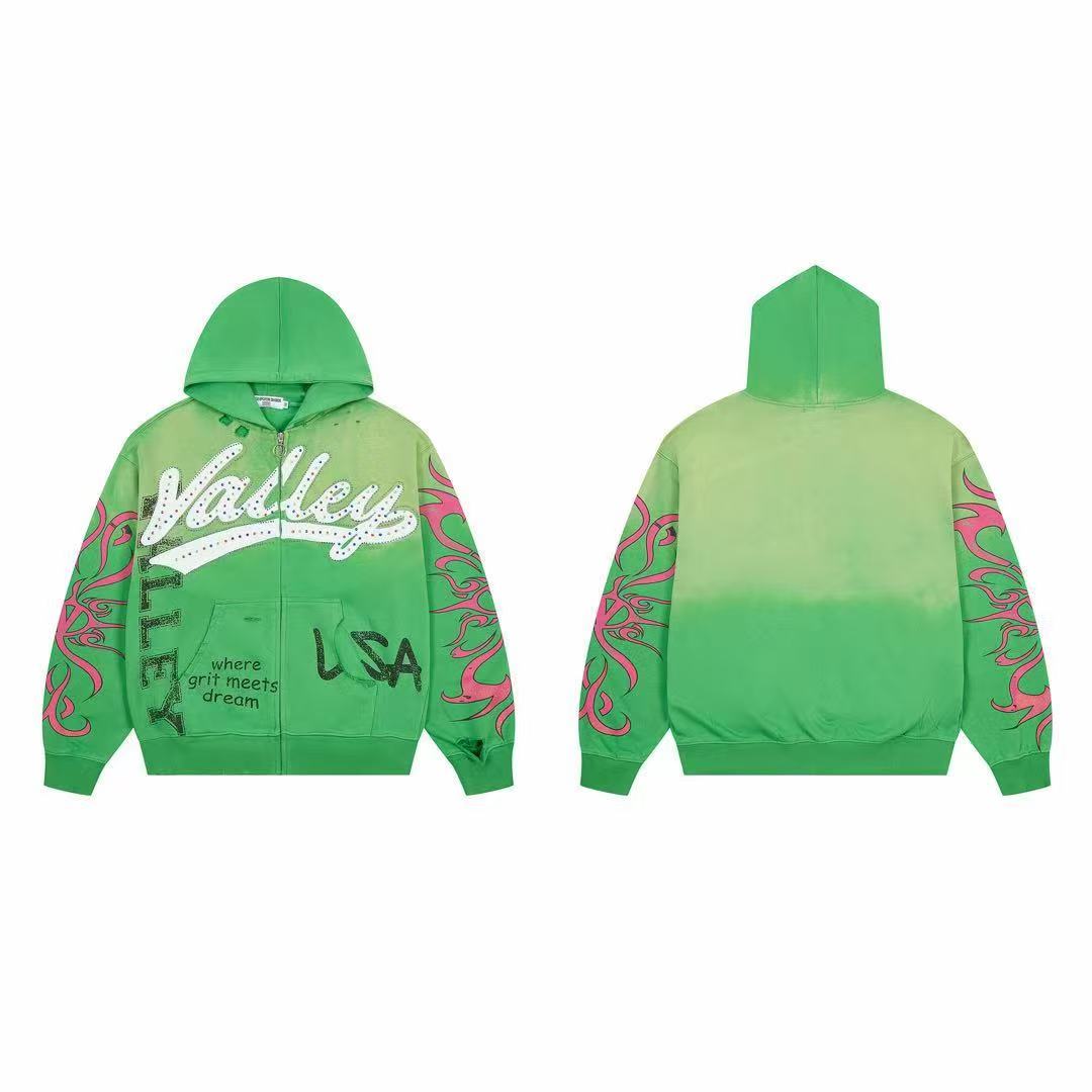 Valley Dreams Gradient Flame Rhinestone Zip Hoodie
