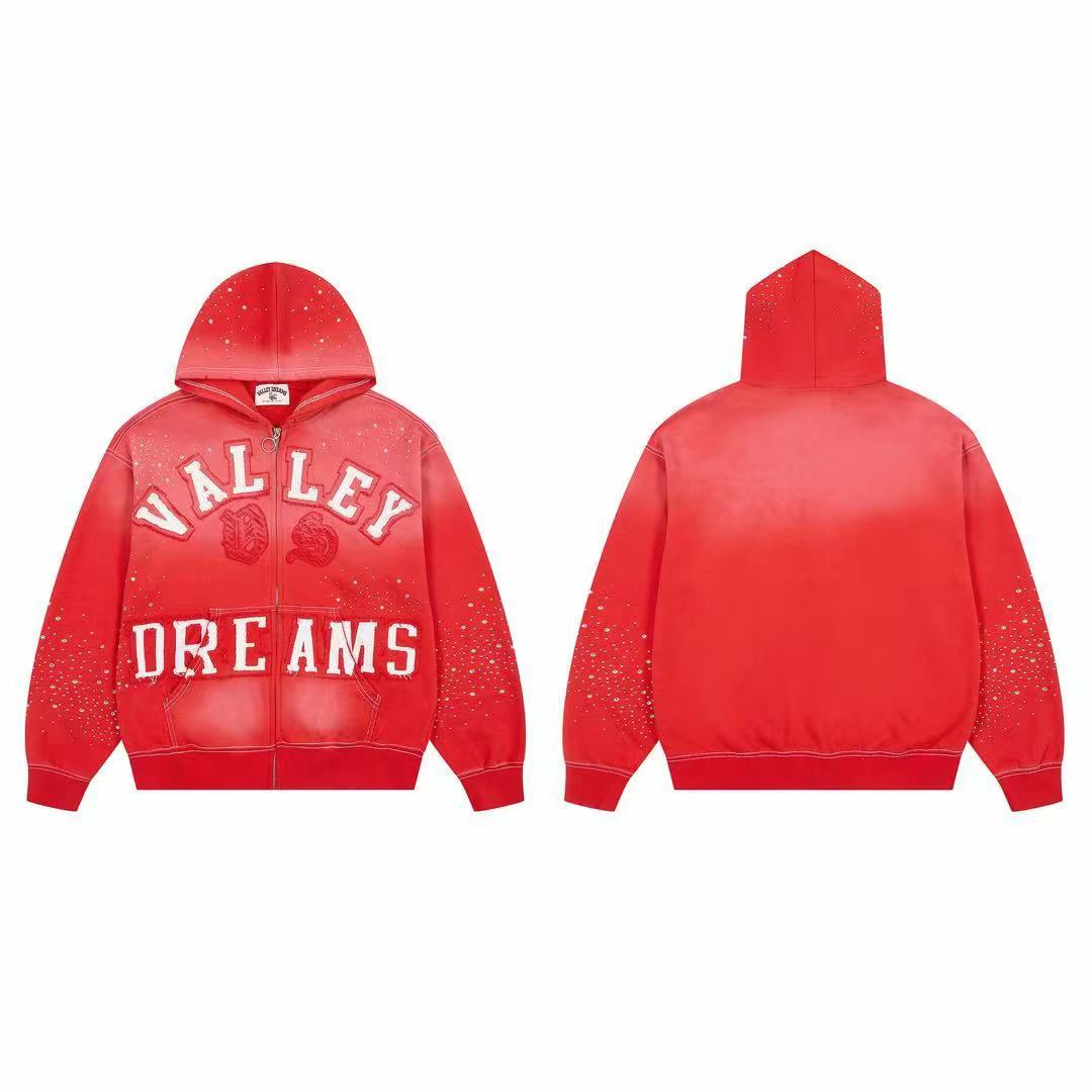 Valley Dreams Gradient Red Rhinestone Zip Up Hoodie
