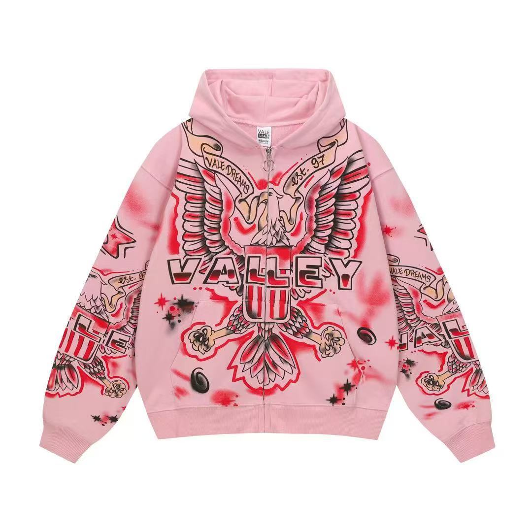 Valley Dreams Pink Eagle Tattoo All Over Print Zip Up Hoodie