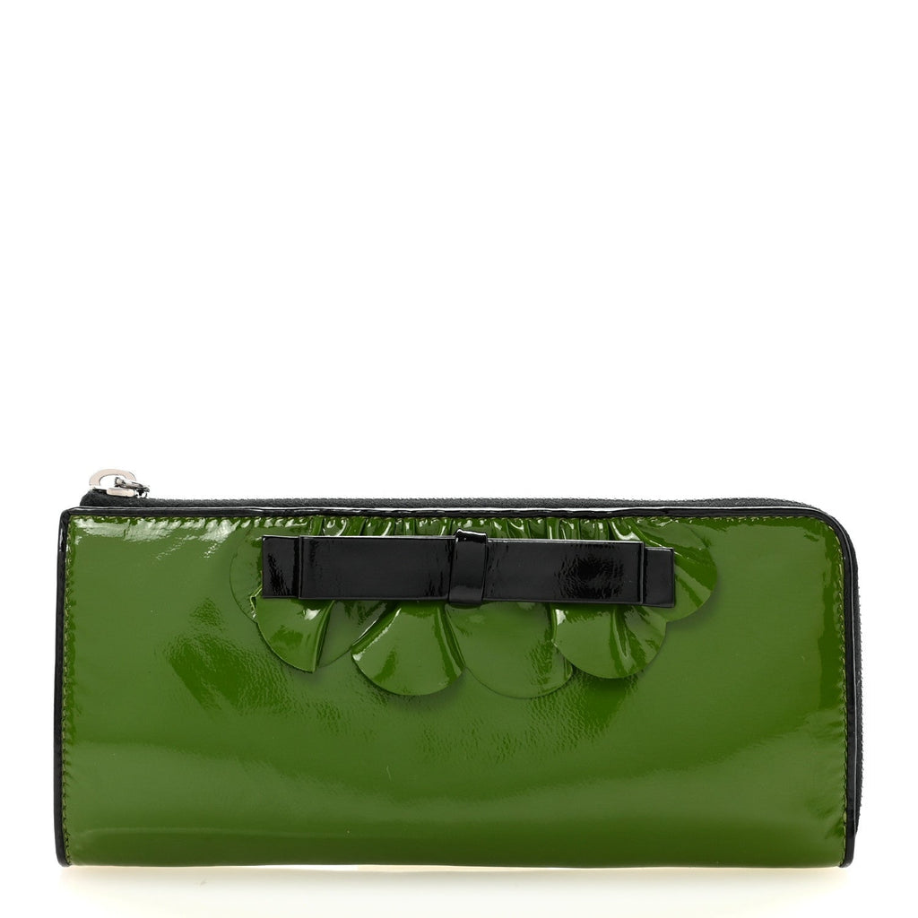 Patent Bow Flap Wallet Green Black