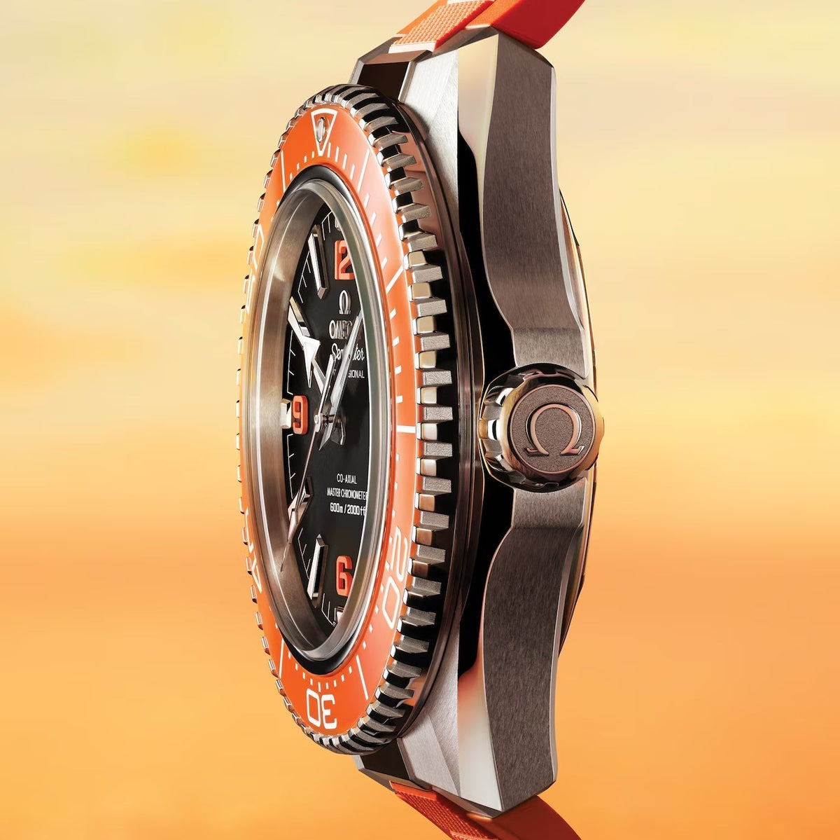 Seamaster Planet Ocean 600M 42mm - Black and Orange on Orange Rubber Strap