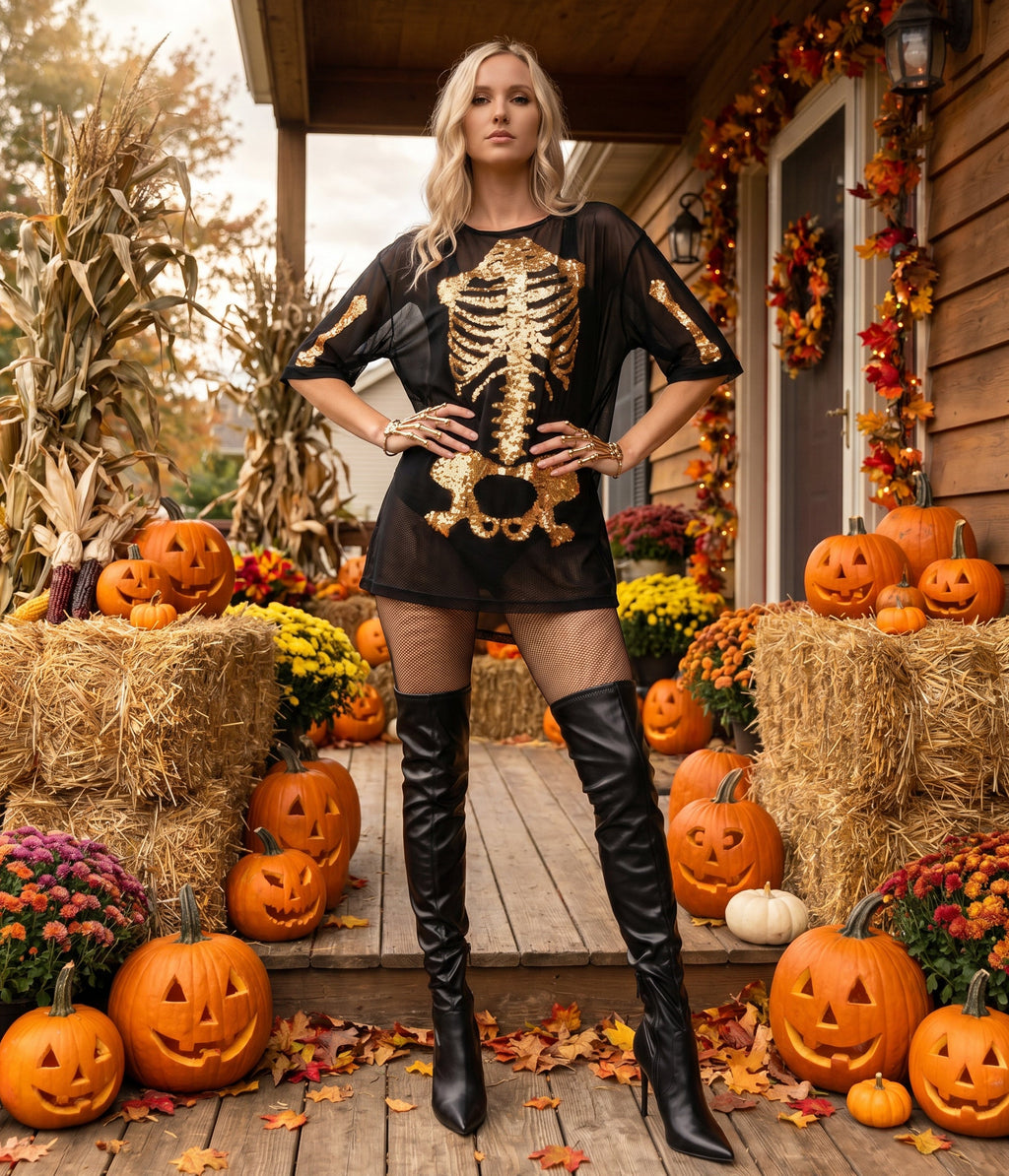 Gold Skeleton Mesh Costume Dress